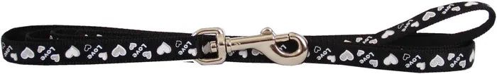 BEAU PET LEAD REFL LOVE HEARTS BLK