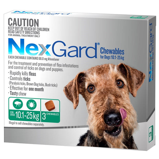 NEXGARD CHEWS MEDIUM DOG 10-25KG 3PK