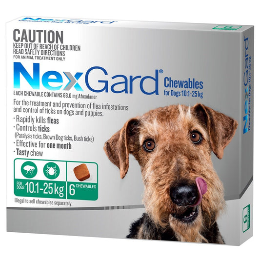 NEXGARD CHEWS MEDIUM DOG 10-25KG 6PK