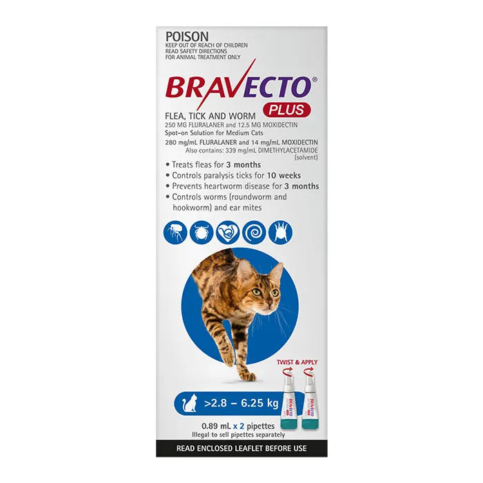 BRAVECTO PLUS CAT MEDIUM BLUE 2.9-6.25KG 2PK