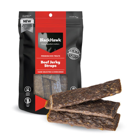 BLACK HAWK DOG BEEF STRAPS TREATS 100G