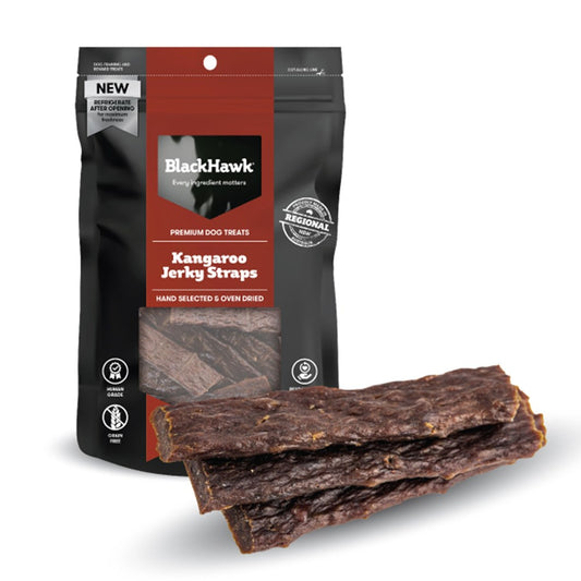 BLACK HAWK DOG KANGAROO STRAPS TREATS 100G